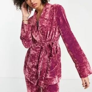 Topshop crushed velvet blazer in pink